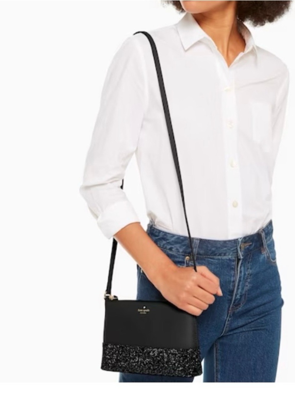 kate spade Greda court Black Crossbody Bag with Glitter Trim
